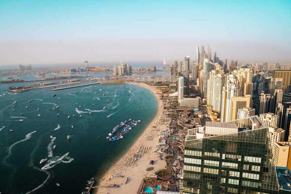 Aerial view of Dubai Marina and the coastline